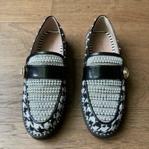 Betsey Johnson Pearl Embellished Loafers with Houndstooth Pattern-6.5